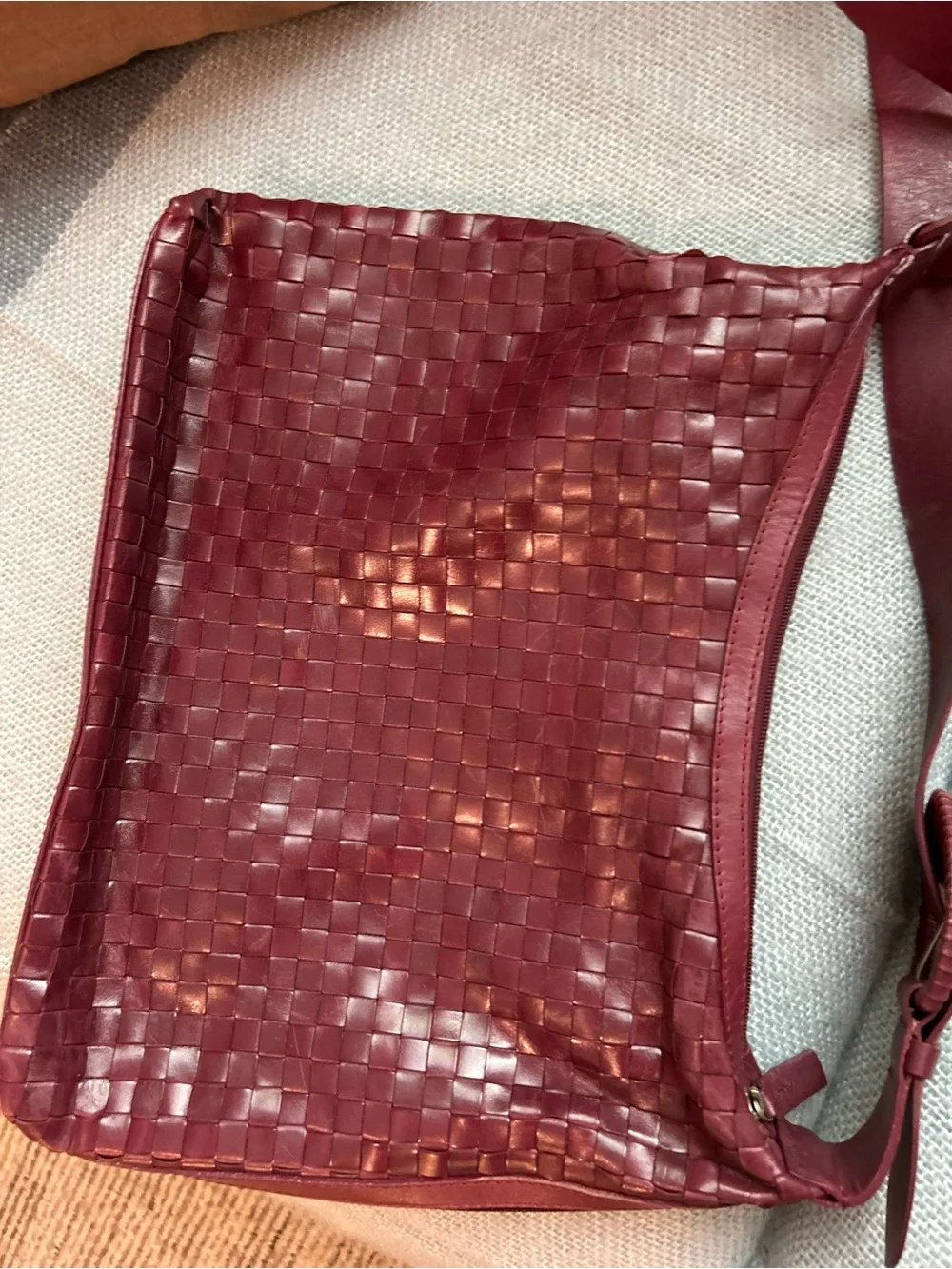 Sharif Studio Woven Leather Hobo Shoulder Bag Burgundy Boho Made in Brazil